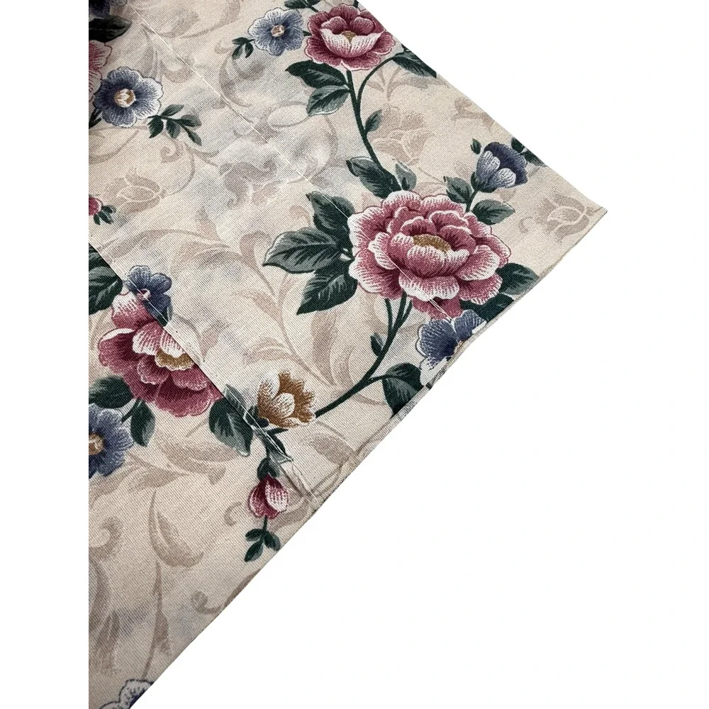 Set of Vintage Curtains Drapes 2 Panels 1 Valance Beige Floral Print Cottage
